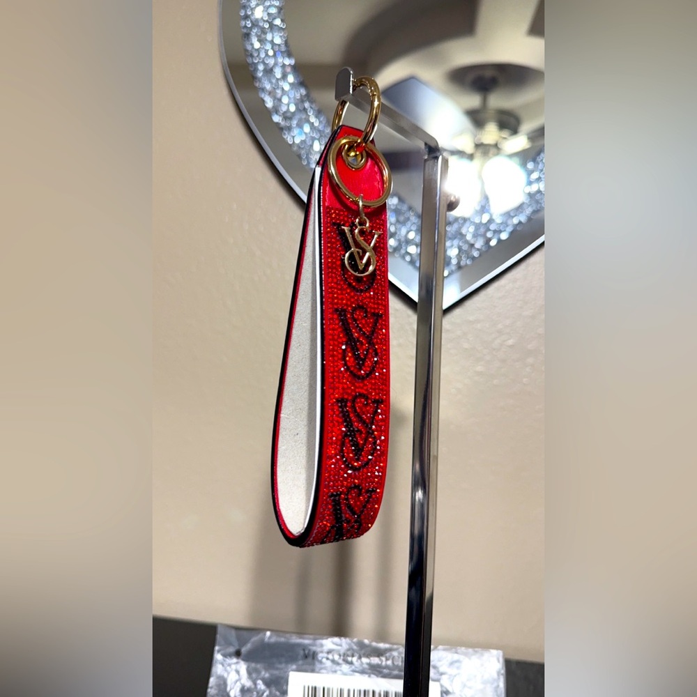 Victoria Secret Rhinestone Wristlet Strap Keychain ( Red & Black )